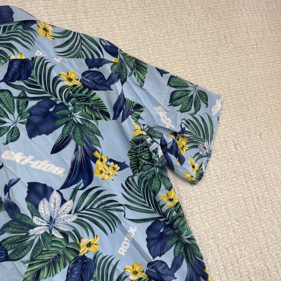 Ski-Doo Blue Button Shirt Men's M Bombardier Club Floral Hawaiian Shirt Summer - Picture 15 of 16